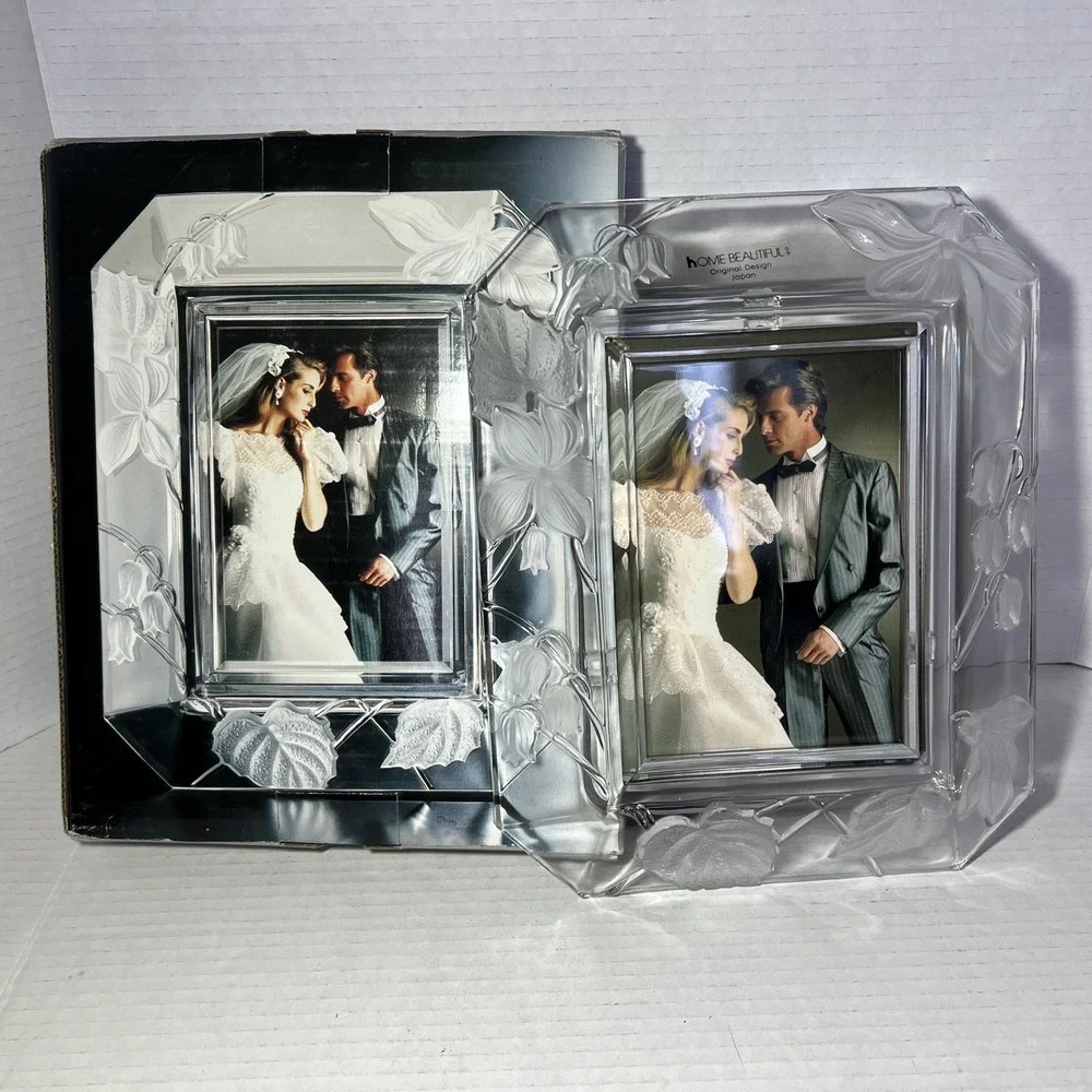 Vintage Wedding anniv Glass Leaf Frame by Home Beautiful Crystal Harmony New F12